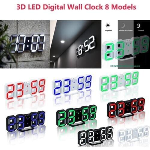 3D LED Wall Clock Modern Digital Table Desktop Alarm Clock Nightlight Saat Wall Clock For Home Living Room Office 24 or 12 Hour