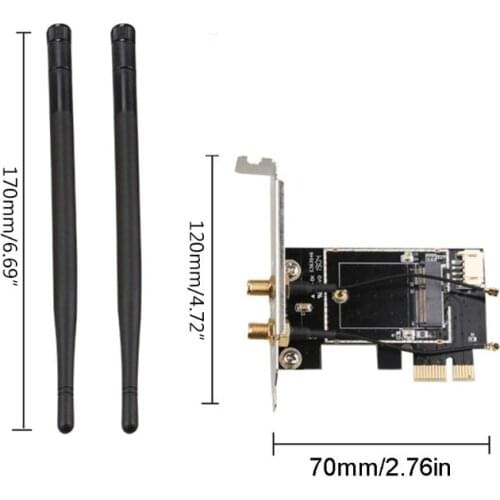 Bluetooth-compatible Wireless Card to pciE-1X to NGFF-Ekey PCIE Laptop Pc WIFI WLAN Card Adapter Dual Antenna Adapter Board