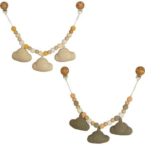D7WF Baby Stroller Pendant Teether Pacifier Chain Rattle Pram Clip Crochet Clouds Toy