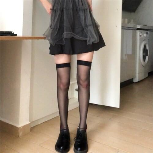 Long Stockings Womens Thin Summer Matching Skirt Sexy Japanese Style Sweet over the Knee Ins Black Thigh Highs Hold-Ups