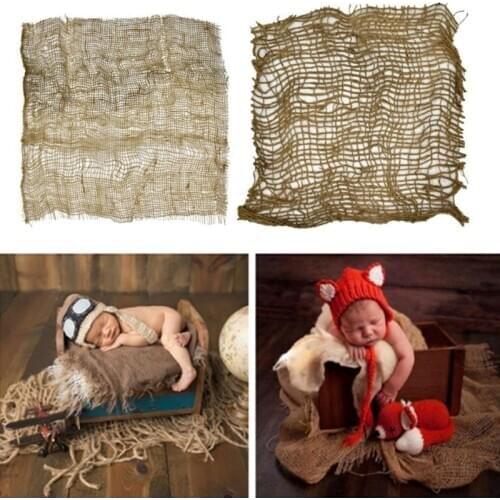 Newborn Handcraft Jute Backdrop Blanket Baby Photography Prop Chunky Burlap Layer Net Studio Props Wrap Blanket For Baby Shower