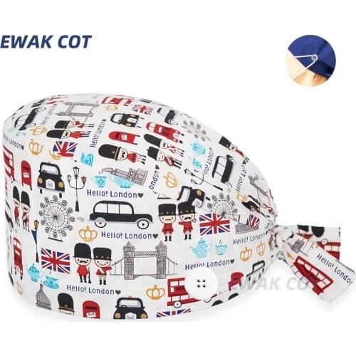 Cotton Print Scrubs Hats Laboratory Operator Cap Pet Grooming Agency Work Scrubs Caps Beautician Scrub Hats Lab Hat Health Caps