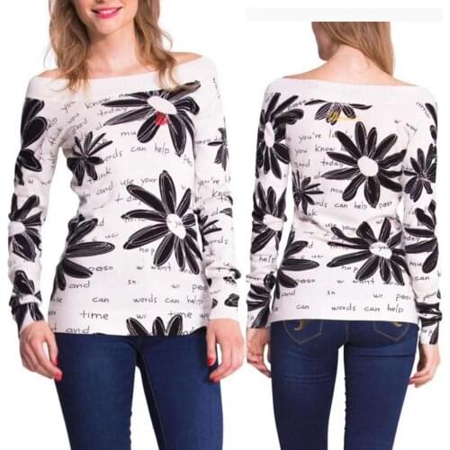 Spanish printed cotton slim fit elastic Print Long Sleeve round neck sweater
