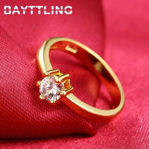 BAYTTLING 925 Sterling Silver Classic Gold/Silver 6#7#8#9# Charm Round Zircon Ring For Woman Fashion Wedding Jewelry Party Gift