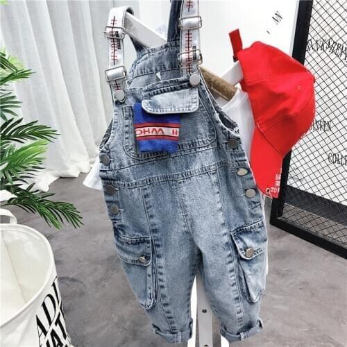 Baby girl jumpsuit Casual Korean denim overalls for boys kids clothing Fashion big pocket toddler child overall girl pants 2020