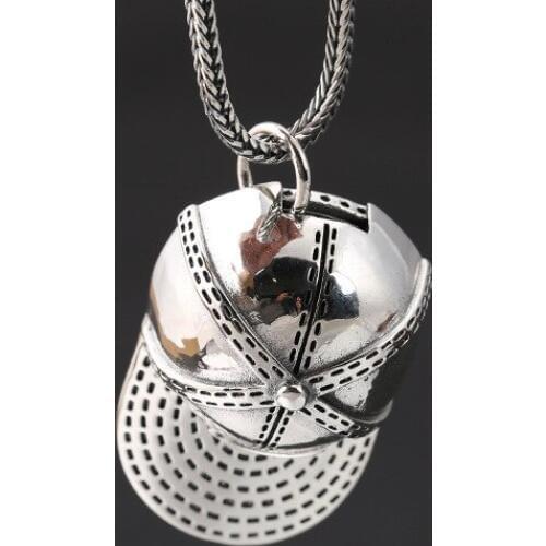 925 sterling silver fashion popular creative hipster sports hat jewelry pendant men and women necklace pendant
