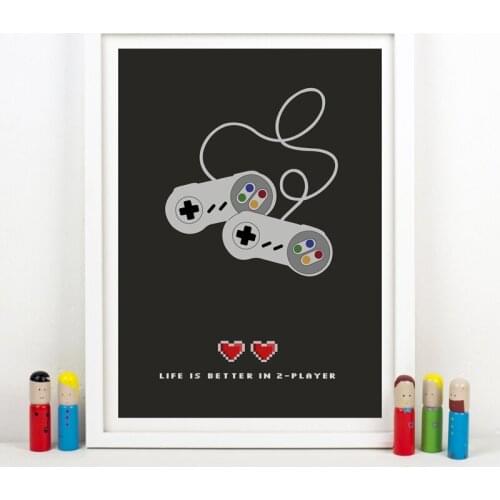 Life is better in 2 Player Gamer Posters Modern Minimalist Gaming Quotes Canvas Painting Wall Art Picture Boys Room Decoration