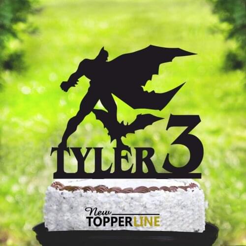 Love Black bat Cake Topper，Birthday Party Cake Topper with Name + Age