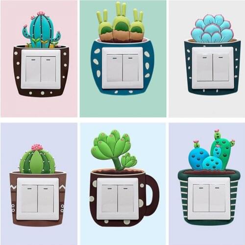 Cute Cartoon 3D stickers Cactus Fluorescent Wall Stickers On-off Switch Stickers Kids Luminous Light Switch Home Decorations
