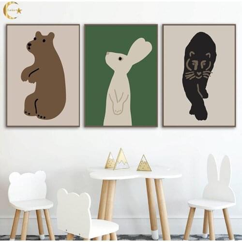 Cartoon Animal Elephant Tiger Poster Baby Nursery Wall Art Canvas Painting Nordic Print Bear Rabbit Wall Pictures Kid Room Decor