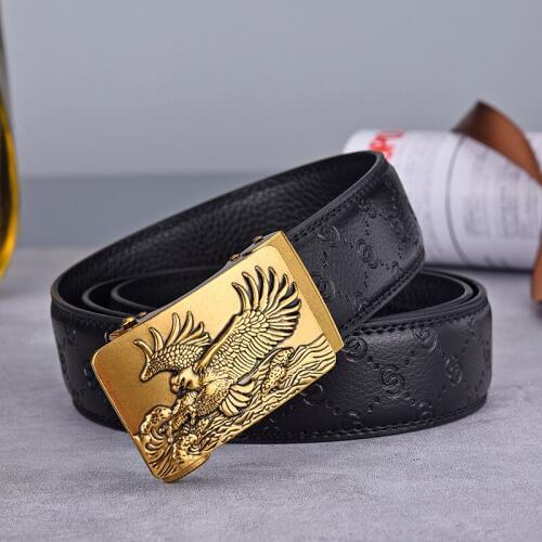 Anxianni Brand Mens Genuine Leather Trouser Belt Fashion Alloy Luxury Automatic Buckle Black Leather Simple Business Mens Belts