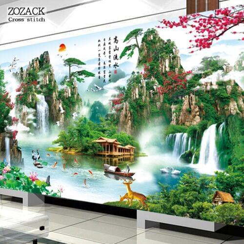 Zozack DIY DMC Cross Stitch Kits Embroidery Needlework Landscape Painting on Canvas Cross-stitch Sets Sale Home Decoration