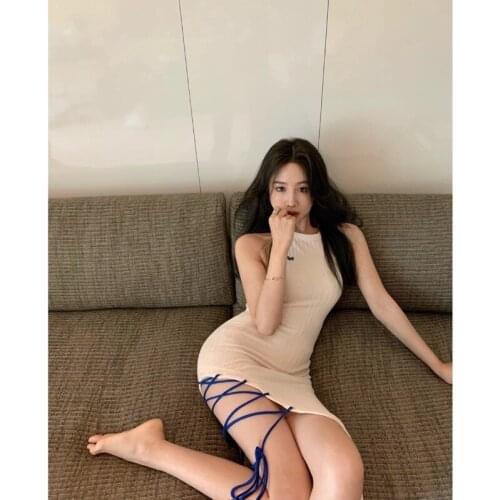 2021 summer new style halter knit vest dress pure lust sexy hot girl buttocks dress LYQ1353