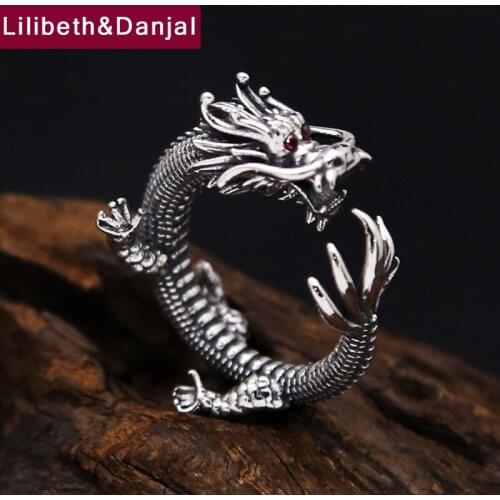 New 925 Sterling Silver Ring Men Jewelry Dragon Gemstone natural stone Eye Ring Opening Gift Fine Jewelry R1