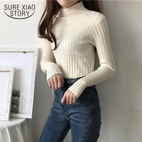 Solid Turtleneck Women Sweater 2021 Autumn Slim Fit Knitwear Sweaters Bottoming Pullover Long Sleeve Office Lady Clothes 10605