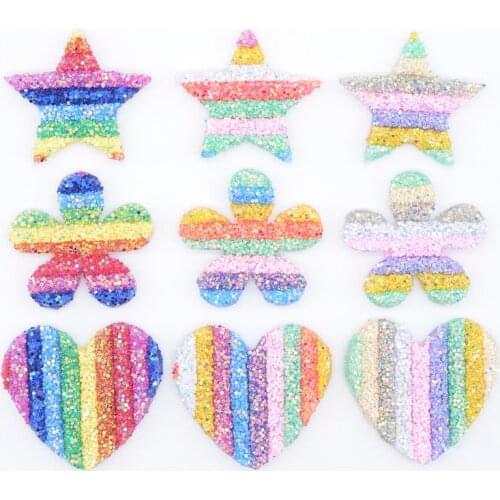 Wholesale 30Pcs Bling Sequin Pipe Rainbow Star Flower Heart Applique for DIY Headwear Hairpin Bow Decor Accessories Patches L44