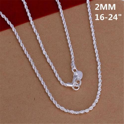 New Hot necklace silver color women lady party chain jewelry 2MM shiny Twisted Rope Necklace Fashion trends Jewelry Gifts