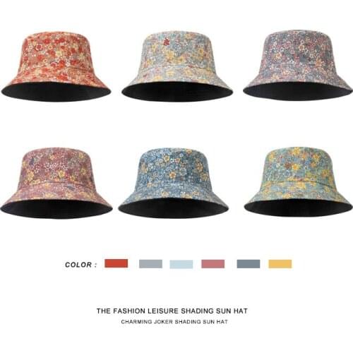 2021 Fashion Bob Floral Print Bucket Hat Women Double Side Cotton Reversible Sun Protection Cap Female Panama Fisherman Hats
