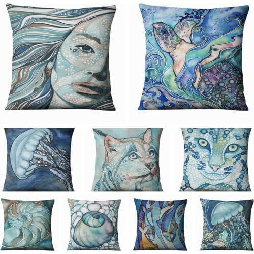 Home Pillow Decoration Soft Velvet Ocean World Printed Cushion Decorative Pillow Almofadas Decorativas Para Sofa Throw Pillow