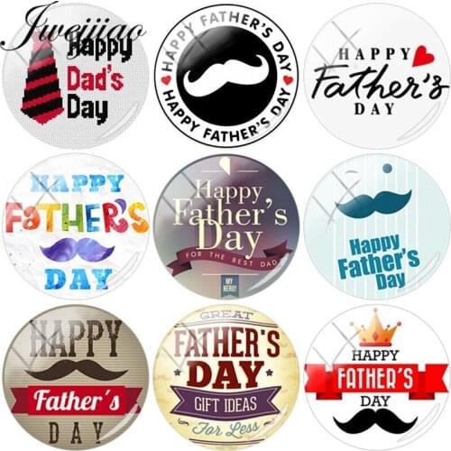 JWEIJIAO DIY Dads Day Gift Glass Cabochon Dome Happy Fathers Day Letter Pictures Design For Bracelets Earrings Badge Charms