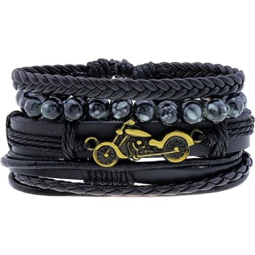 Simple Vintage Multi-Layer Leather Bracelets for Men Him Motorcycle Bangle Adjustable Rope Wristband Male Jewelry