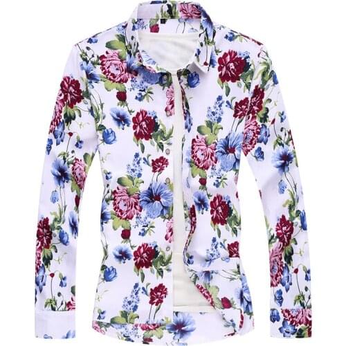 Spring Autumn New Mens Casual Shirt Fashion Slim Large Size Plant Floral Print Short Sleeve white Shirt Men Brand Clothing 7XL