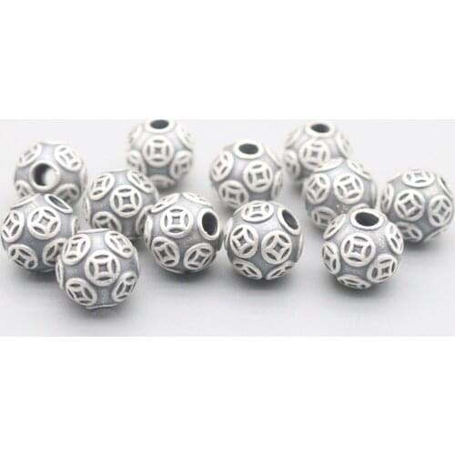 S999 Pure Silver Retro Taiyin 3D Hard Real Silver Blessing Bless 12mm Coin Bead Red Rope Womens Bracelet Accessories