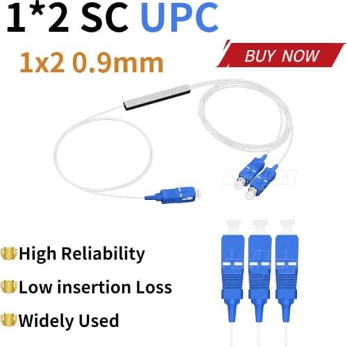 SC/UPC Fiber Optical PLC Splitter SC 1 X 2 Mini Steel Tube Type 1x2 0.9mm Fiber Opitc Splitter Micro-Enclosed Splitter