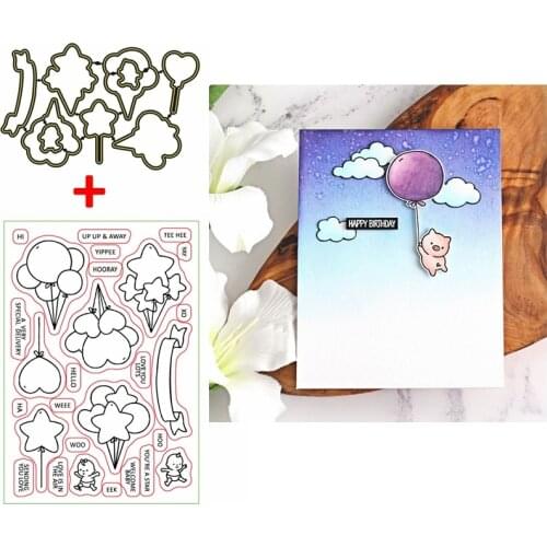 Heart Star Circle Balloon Bunch Love You Lots Banner Cute Baby Metal Cutting Dies With Clear Stamps For Craft Cards Making 2020