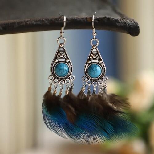 Ethnic Style Retro Feather Earrings, Peacock Tassel Earrings, Long Banquet Jewelry As Gifts for Women