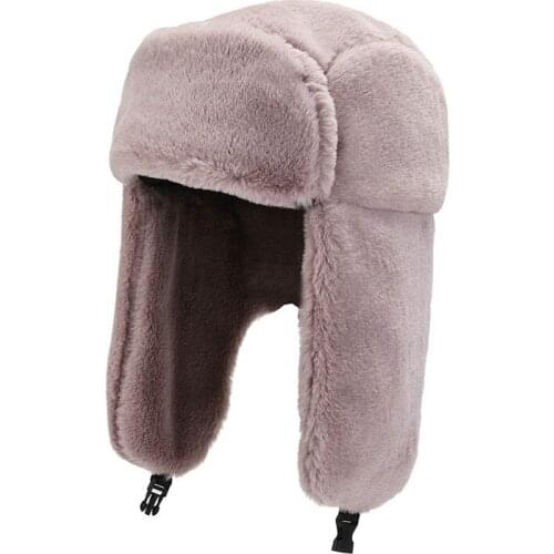 Winter Outdoor Riding Ski Hat With Earmuffs Thick Warm Soft Plush Faux Rabbit Fur Cap Women Fashion Windproof Russian Bomber Hat