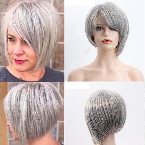 Louise Grey Straight Synthetic Hair Short Bob Wigs Straight Wig Heat Resistant Fiber for Women