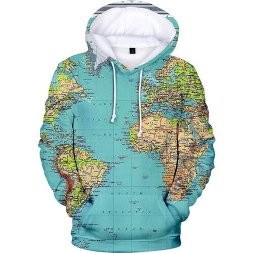 Fashion World Map Hoodies Men/women Hot Harajuku Hip Hop 3D Print World Map Mens Hoodies and Sweatshirt Clothes