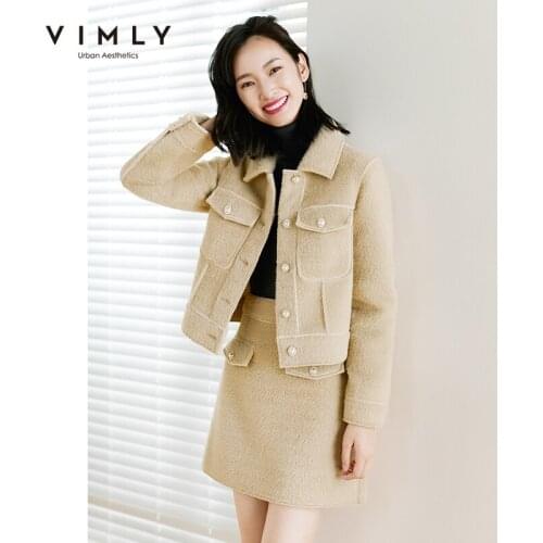 Vimly Winter Clothing Set For Women Vintage Turn Down Collar Single Breasted Short Jacket High Waist Skirt Female Outfits F3271