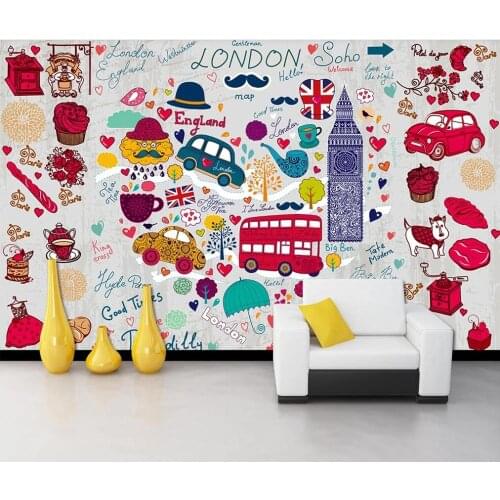 XUE SU Custom large-scale murals / wallpapers / London style romantic cute cartoon background wall covering