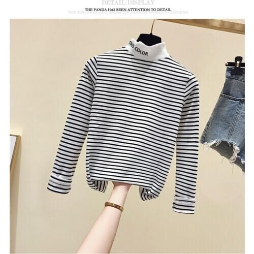 Long Sleeves O-Neck T Shirt Women Striped Shirt Korean Style