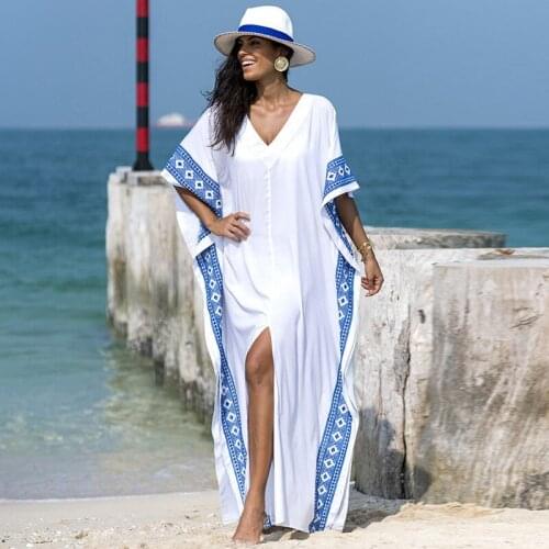 Womens Beach Tunic Kaftan Praia Plus Size Pareo Beachwear Output Swim Tunics De 2019 Bathing Suit Cover Ups Women Swimsuit
