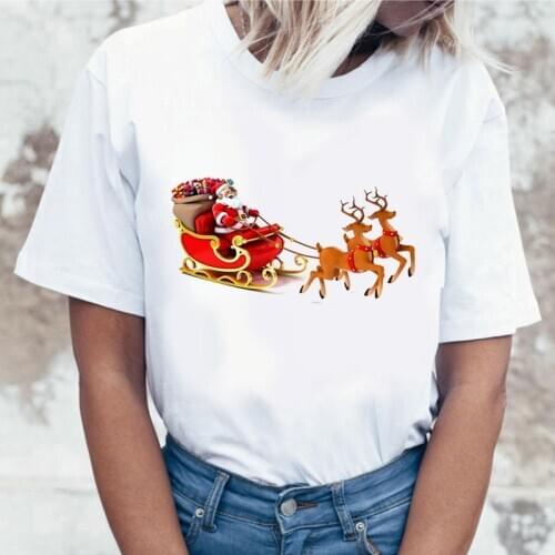 2020 Summer Women T-shirt Santa Claus and elk Printed Tshirts Casual Tops Tee Harajuku 90s Vintage White tshirt Female Clothirt