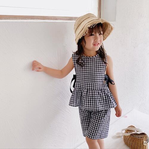 2 3 4 5 6 Years Toddler Girls Clothing Sets Summer Plaid Sleeveless Vest Casual Shorts Stylish Clothes for Girls Kids Suit 2019