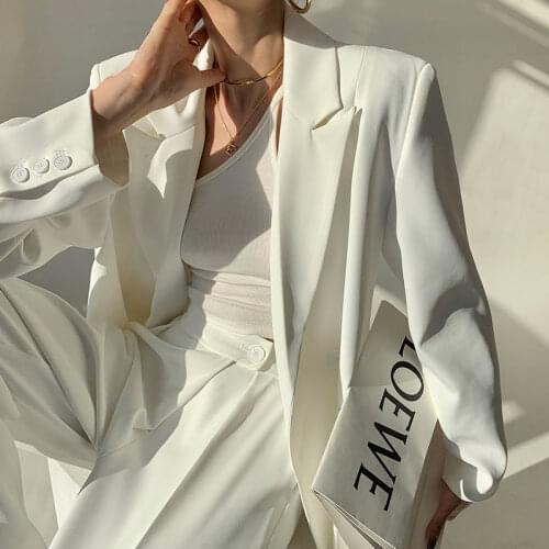 5031 Elegant Casual New Solid Color Oversized Loose Blazer Jacket Womens Notched Single Breasted Suit Outerwear With Pockets