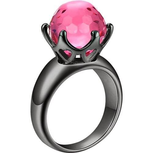 New Special Cut Solitaire Women Love Wedding Ring Fuchsia Zircon 6 Prawn Crown Jewelry WA11498FU