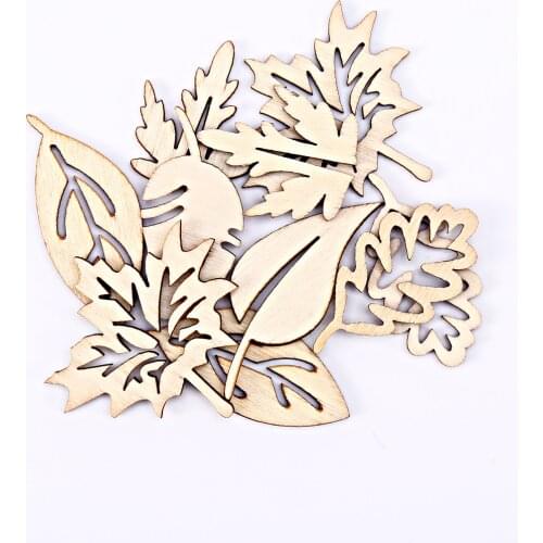 100pcs Leaves Wood Shapes Mixed Leaf Cutout Natural DIY Crafts Embellishments Slices For Scrapbooking