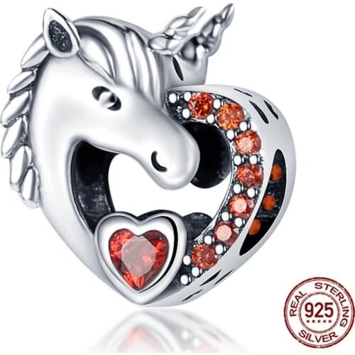 2021 New Heart-Shaped Horse Head Beads 100% Real 925 Sterling Silver Fit Original 3mm Bracelet&Bangle For Women Birthday Fashion