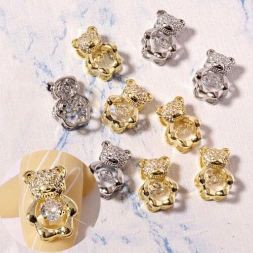3PCS Bear Nail Art Charms 3D Nail Rhinestones Decorations Gold/Silver Colors Cartoon Bear Manicure Accessories