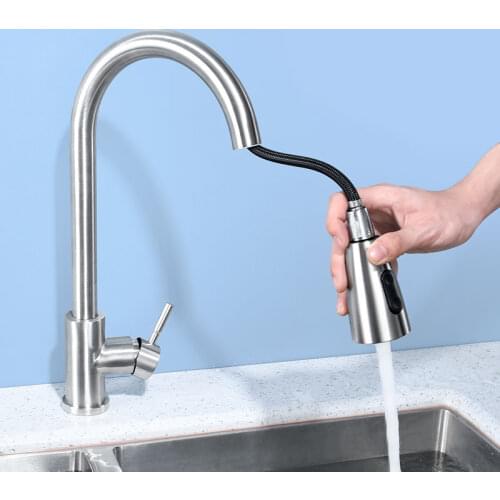 304 stainless steel drawing color pull type faucet kitchen modern simple wind vertical rotary hot and cold faucet