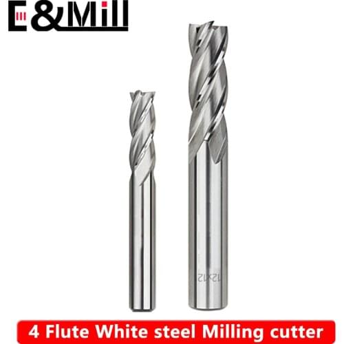 4 flute super hard white steel straight shank end mill 6 8 10 12 white steel milling cutter cnc high-speed steel milling cutter