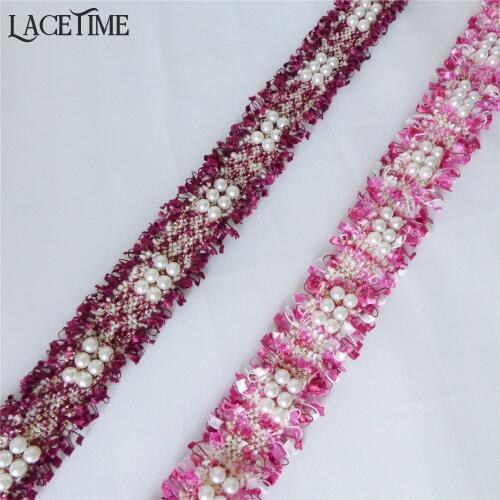 5 Yards Vintage Pearl Beaded Lace Ribbon Trim Wine Red Pink Color For Costume Design, Dress Sewing Supplies Craft