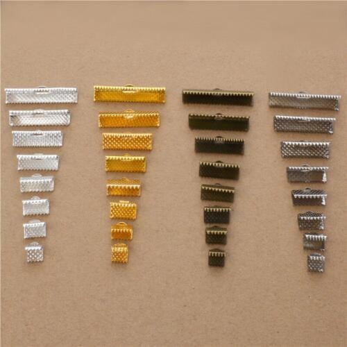 50pcs Crimp End Beads Leather Cord Flat Cover Clasps Cord End Caps String Ribbon Clip Foldover Necklace Bracelet Connectors