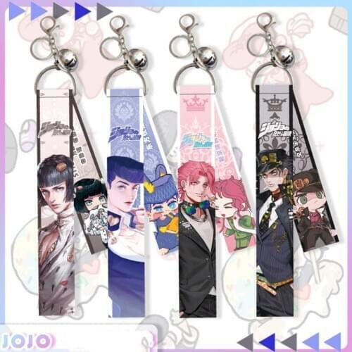 1 Pcs Cute Anime Jojo Bizarre Adventure Keychain Lanyard Cartoon Streamer Bag Pendant Keyrings Figure Toys Gifts