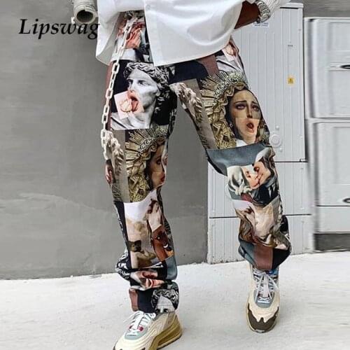 Vintage Printed Streetwear Mens Loose Straight Pants 2021 Spring Casual Trousers Men Clothing Fashion Summer Harajuku Long Pant